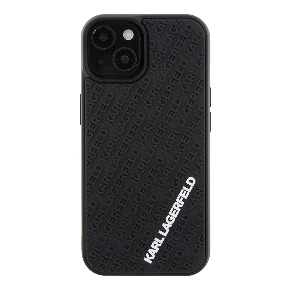 Custodia per Apple iPhone 15, Karl Lagerfeld, 3D Rubber Multi Logo, Nera