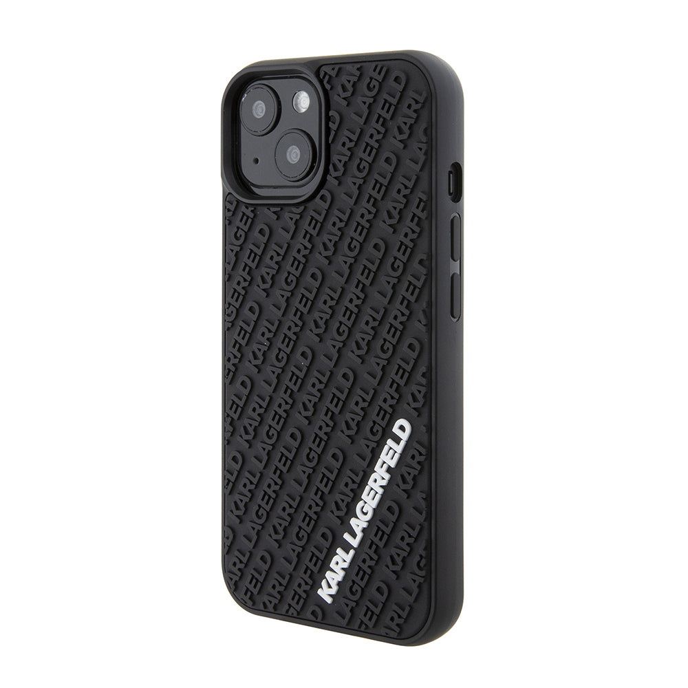 Custodia per Apple iPhone 15, Karl Lagerfeld, 3D Rubber Multi Logo, Nera