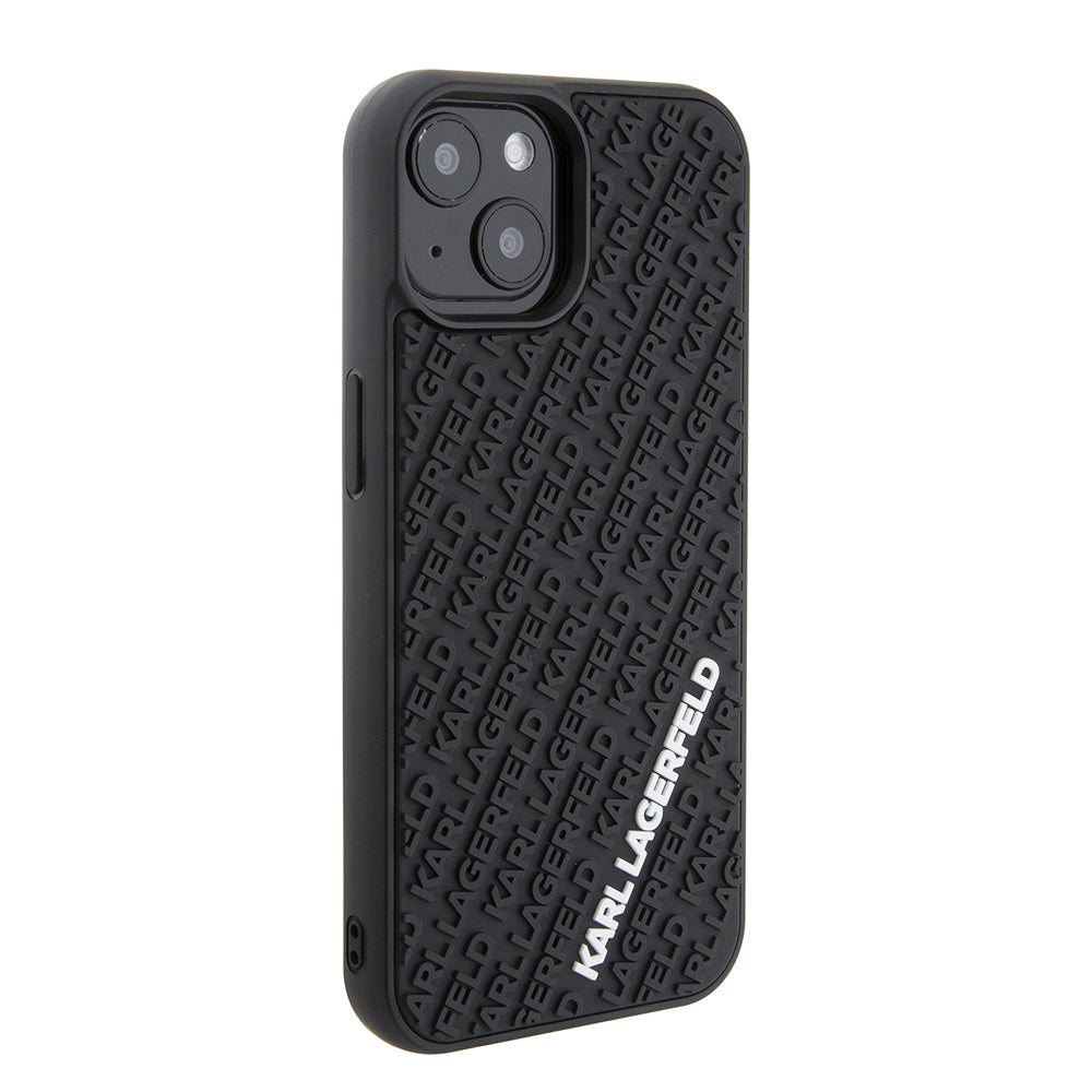 Custodia per Apple iPhone 15, Karl Lagerfeld, 3D Rubber Multi Logo, Nera