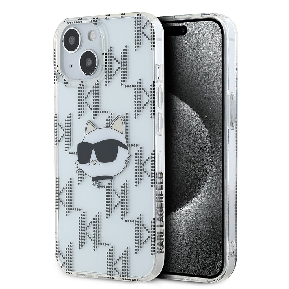Custodia per Apple iPhone 15, Karl Lagerfeld, IML Electroplated Choupette Head, Trasparente