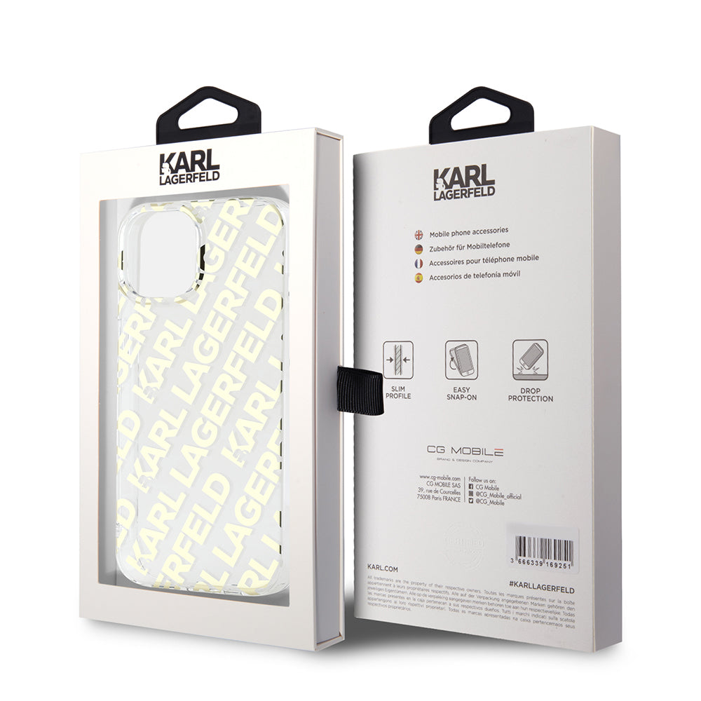 Custodia per Apple iPhone 15, Karl Lagerfeld, IML Luxury Gold Fullover Logo, Dorata