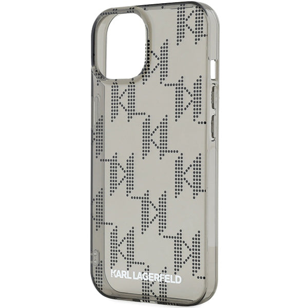 Custodia per Apple iPhone 15, Karl Lagerfeld, IML Luxury Monogram KL Pattern con Cinturino, Nera