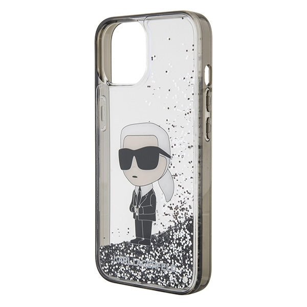 Custodia per Apple iPhone 15, Karl Lagerfeld, Liquid Glitter Ikonik Karl, Trasparente