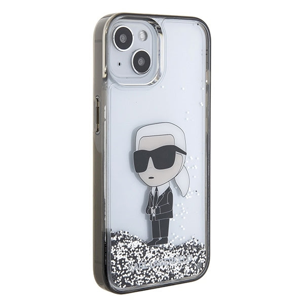 Custodia per Apple iPhone 15, Karl Lagerfeld, Liquid Glitter Ikonik Karl, Trasparente
