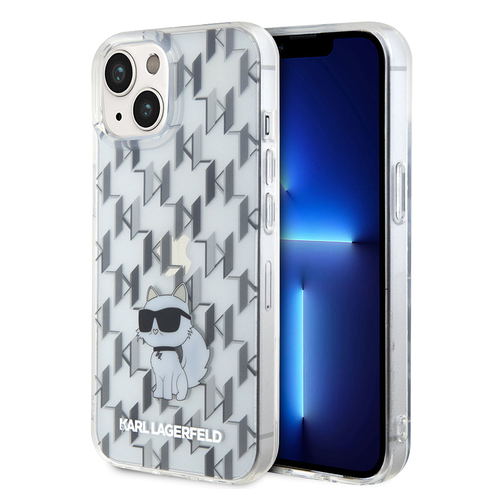 Custodia per Apple iPhone 15, Karl Lagerfeld, Monogram Choupette, Trasparente