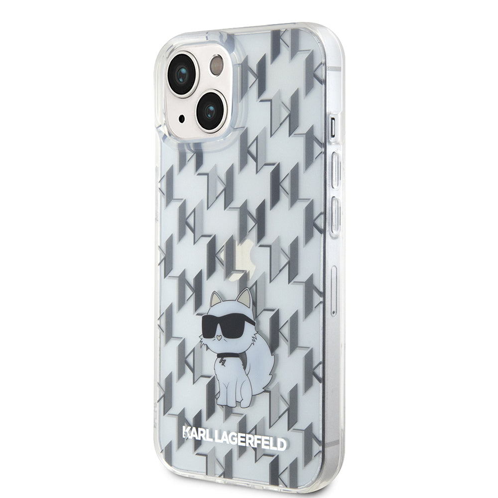 Custodia per Apple iPhone 15, Karl Lagerfeld, Monogram Choupette, Trasparente