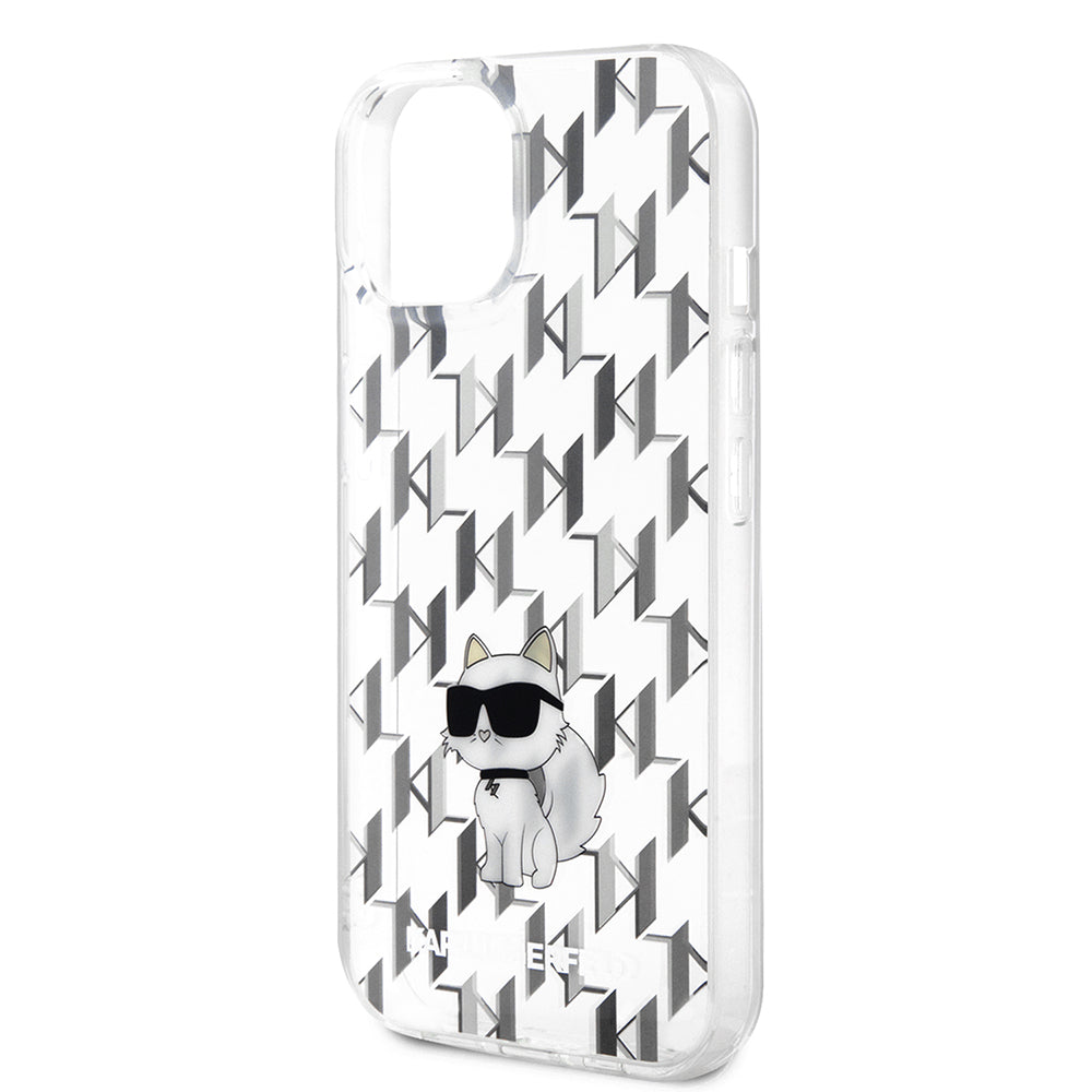 Custodia per Apple iPhone 15, Karl Lagerfeld, Monogram Choupette, Trasparente