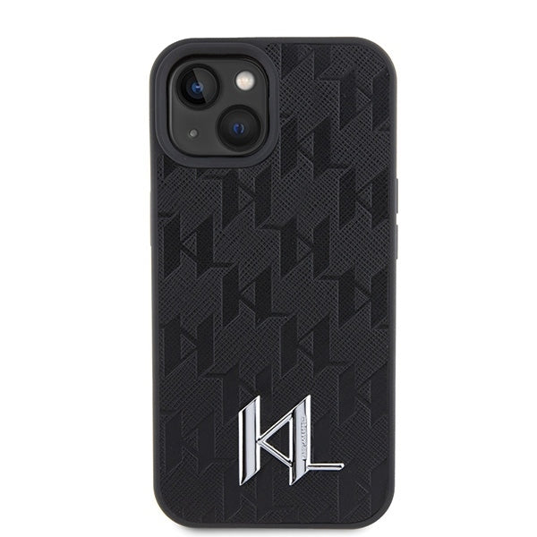 Custodia per Apple iPhone 15, Karl Lagerfeld, Monogram Hot Stamp Metal Logo, Nera