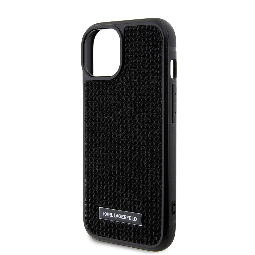 Custodia per Apple iPhone 15, Karl Lagerfeld, Rhinestone Metal Plate, Nera
