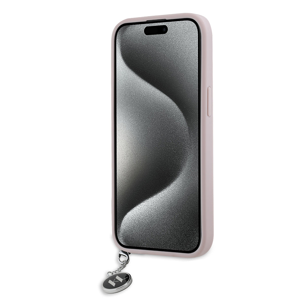 Custodia per Apple iPhone 15, Karl Lagerfeld, Saffiano Rhinestones & Charm, Rosa