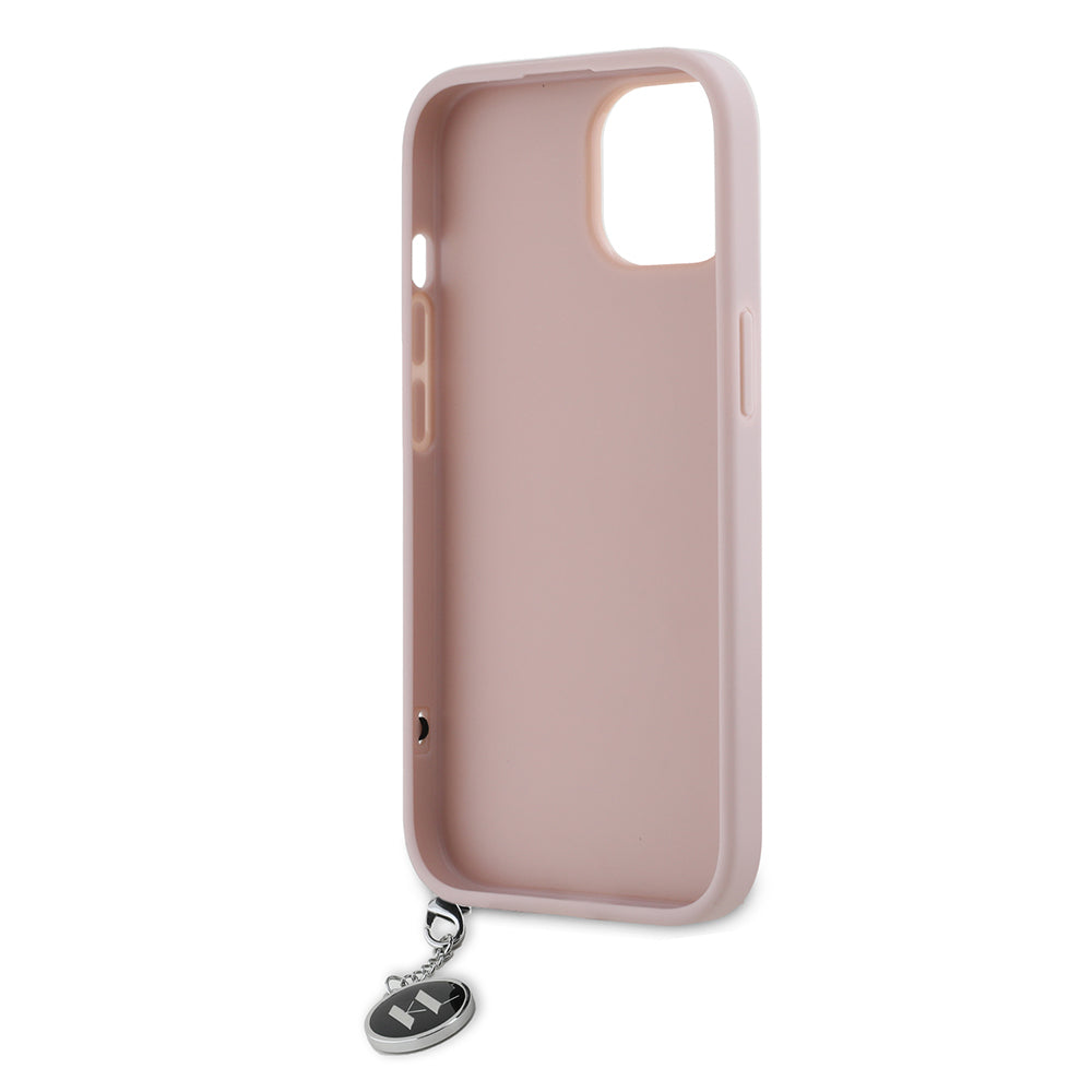 Custodia per Apple iPhone 15, Karl Lagerfeld, Saffiano Rhinestones & Charm, Rosa
