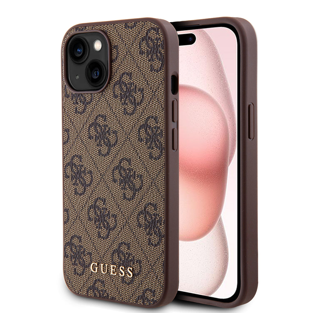 Custodia per Apple iPhone 15 Plus, Guess, 4G Metal Gold Logo, Marrone