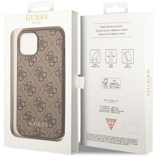 Custodia per Apple iPhone 15 Plus, Guess, 4G Metal Gold Logo, Marrone
