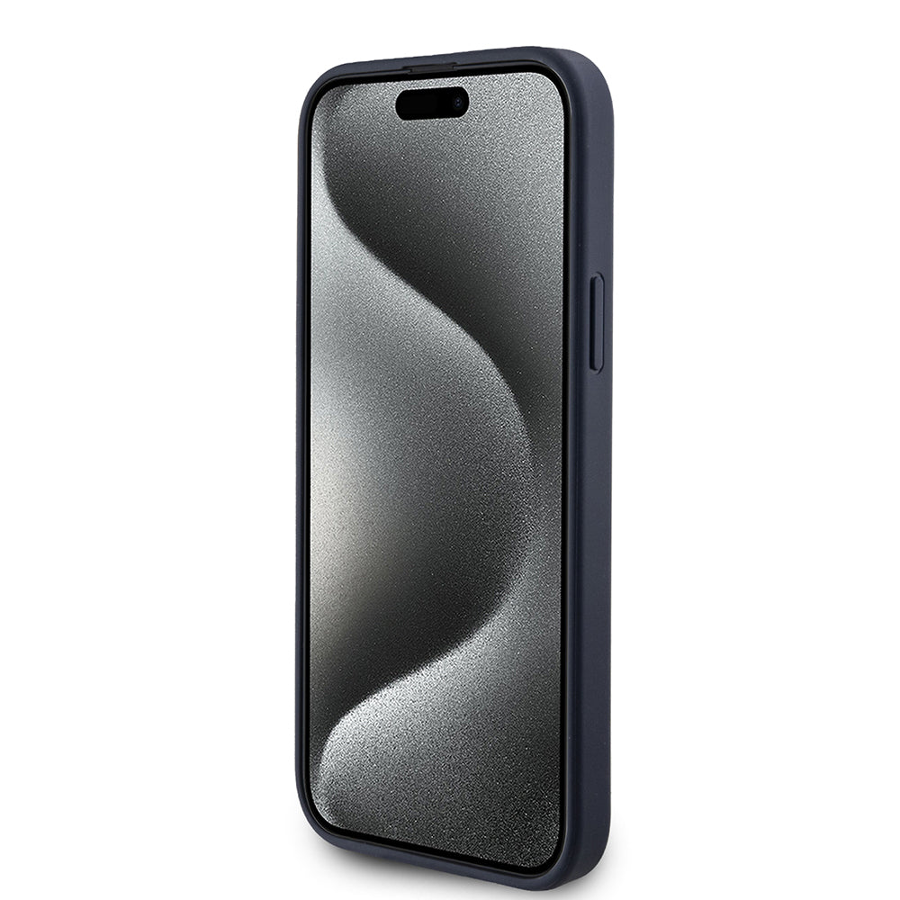 Custodia per Apple iPhone 15 Plus, Guess, 4G Triangle Logo, Blu