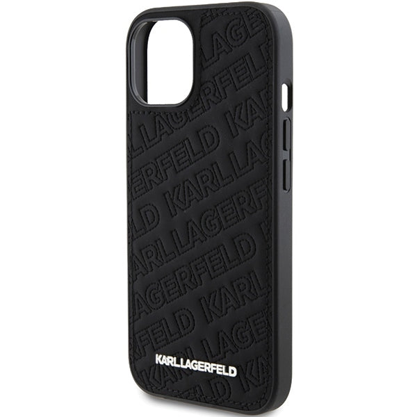 Custodia per Apple iPhone 15 Plus, Karl Lagerfeld, motivo trapuntato diagonale K, nera.