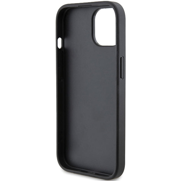 Custodia per Apple iPhone 15 Plus, Karl Lagerfeld, motivo trapuntato diagonale K, nera.