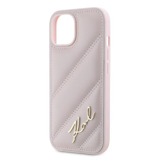 Custodia per Apple iPhone 15 Plus, Karl Lagerfeld, Diagonal Quilted Script, Rosa