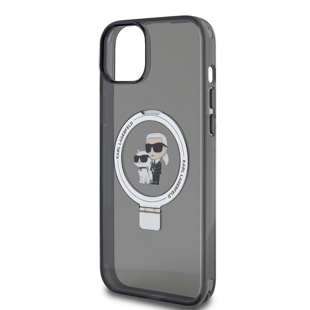 Custodia per Apple iPhone 15 Plus, Karl Lagerfeld, Ringstand Karl & Choupette, Nera
