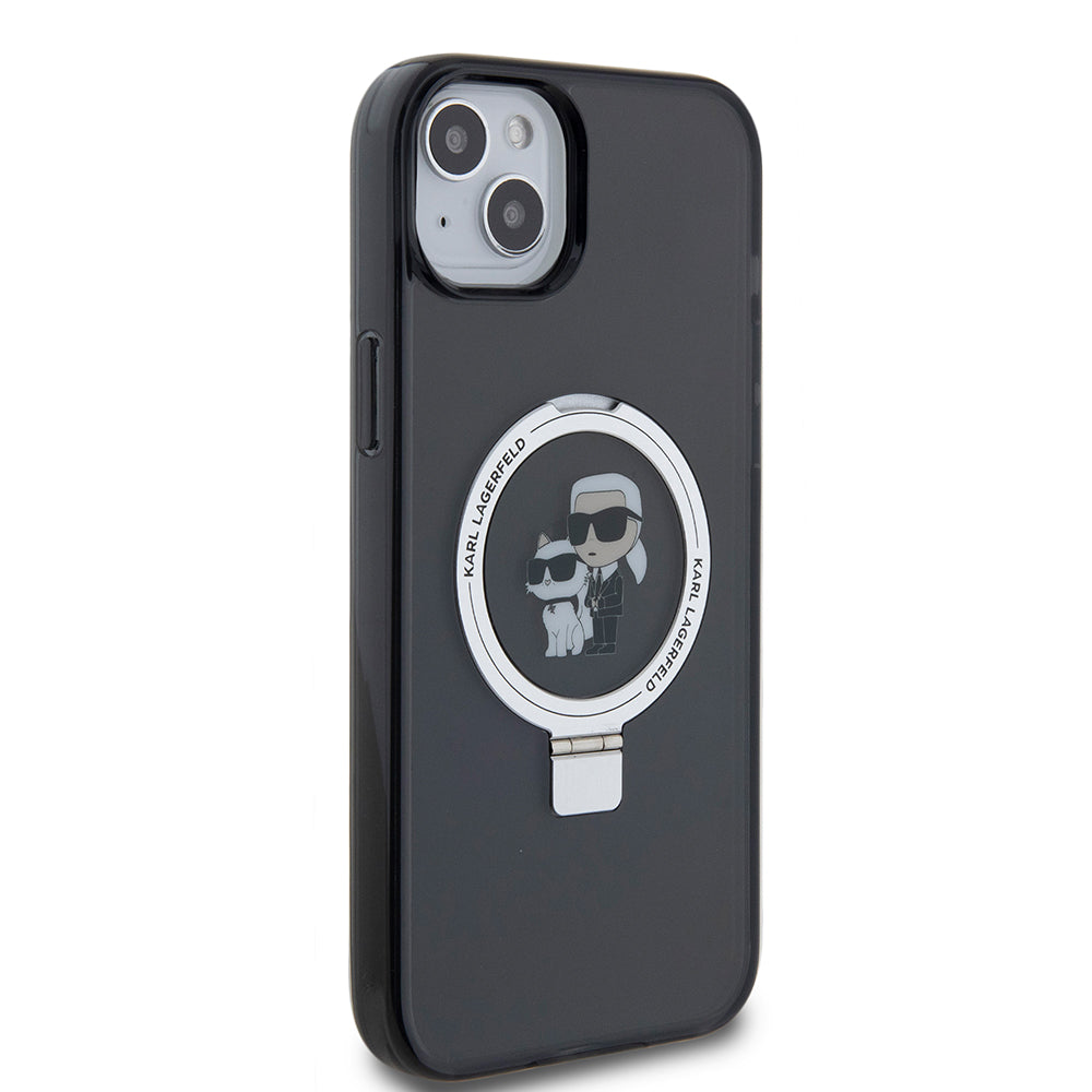 Custodia per Apple iPhone 15 Plus, Karl Lagerfeld, Ringstand Karl & Choupette, Nera