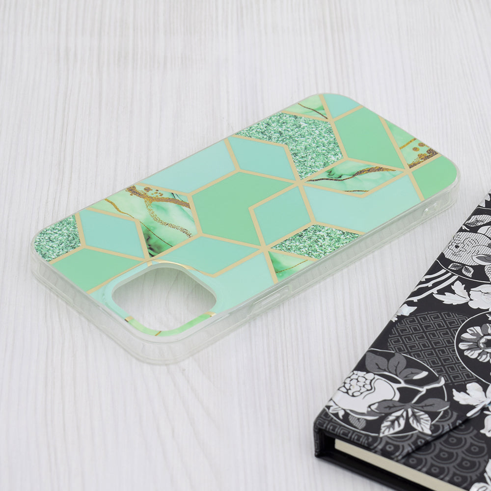 Custodia per Apple iPhone 15 Plus, Techsuit, Marble, Verde