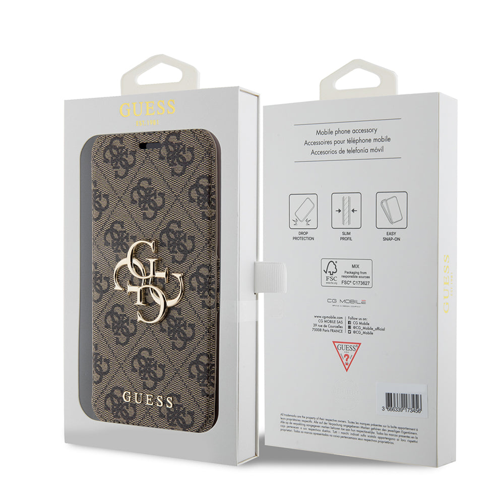 Custodia per Apple iPhone 15 Pro, Guess, 4G Book, Marrone