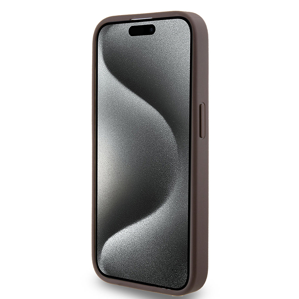 Custodia per Apple iPhone 15 Pro, Guess, 4G Metal Gold Logo, Marrone