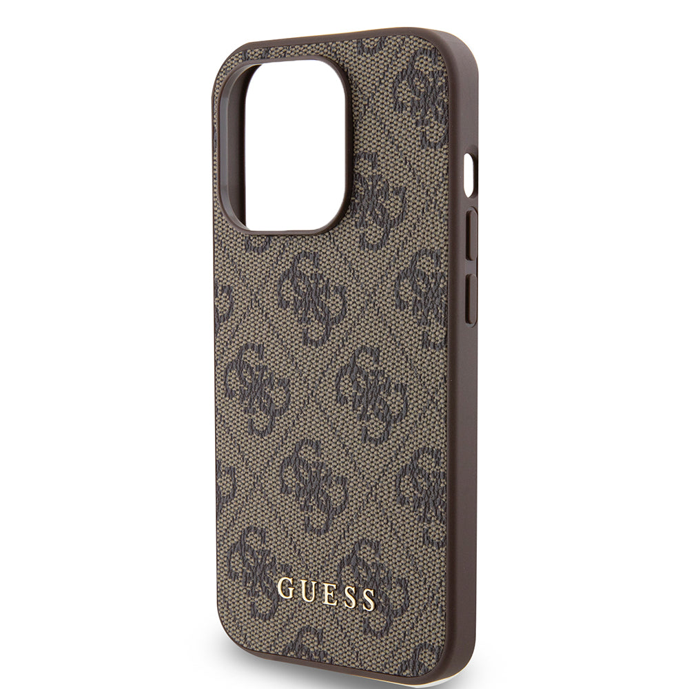 Custodia per Apple iPhone 15 Pro, Guess, 4G Metal Gold Logo, Marrone