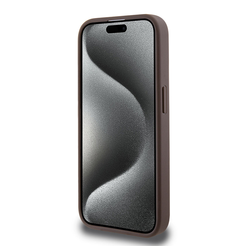 Custodia per Apple iPhone 15 Pro, Guess, 4G Stripe, Marrone