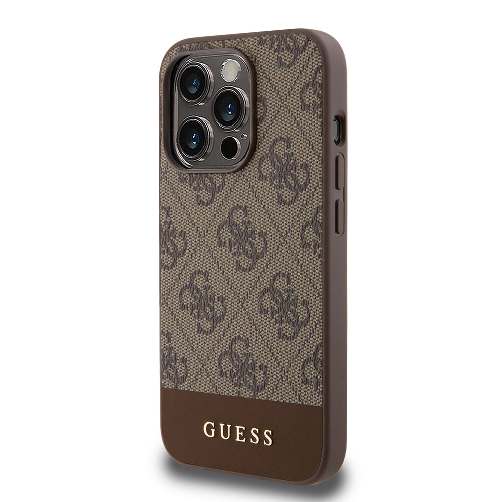 Custodia per Apple iPhone 15 Pro, Guess, 4G Stripe, Marrone