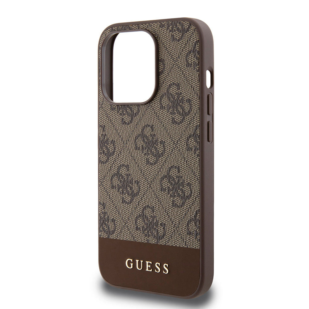 Custodia per Apple iPhone 15 Pro, Guess, 4G Stripe, Marrone