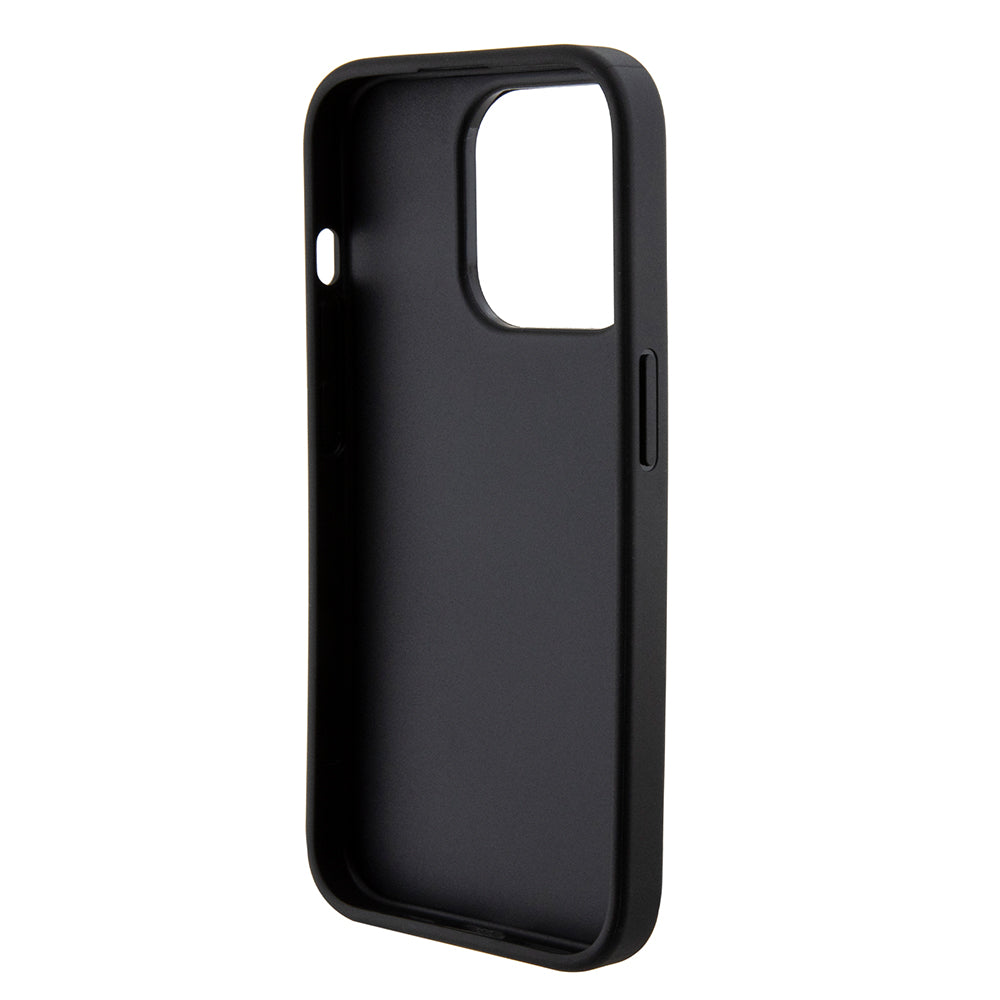 Custodia per Apple iPhone 15 Pro, Guess, Grip Stand 4G Saffiano Strass, Nera