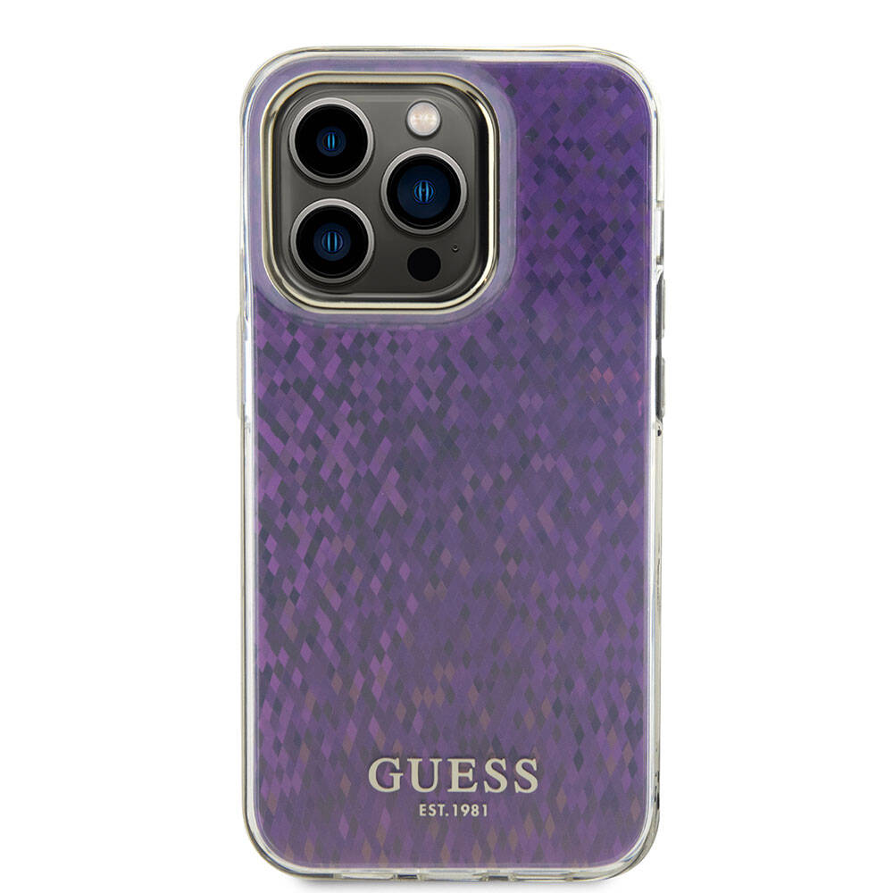Custodia per Apple iPhone 15 Pro, Guess, IML Faceted Mirror Disco Iridescent, Rosa
