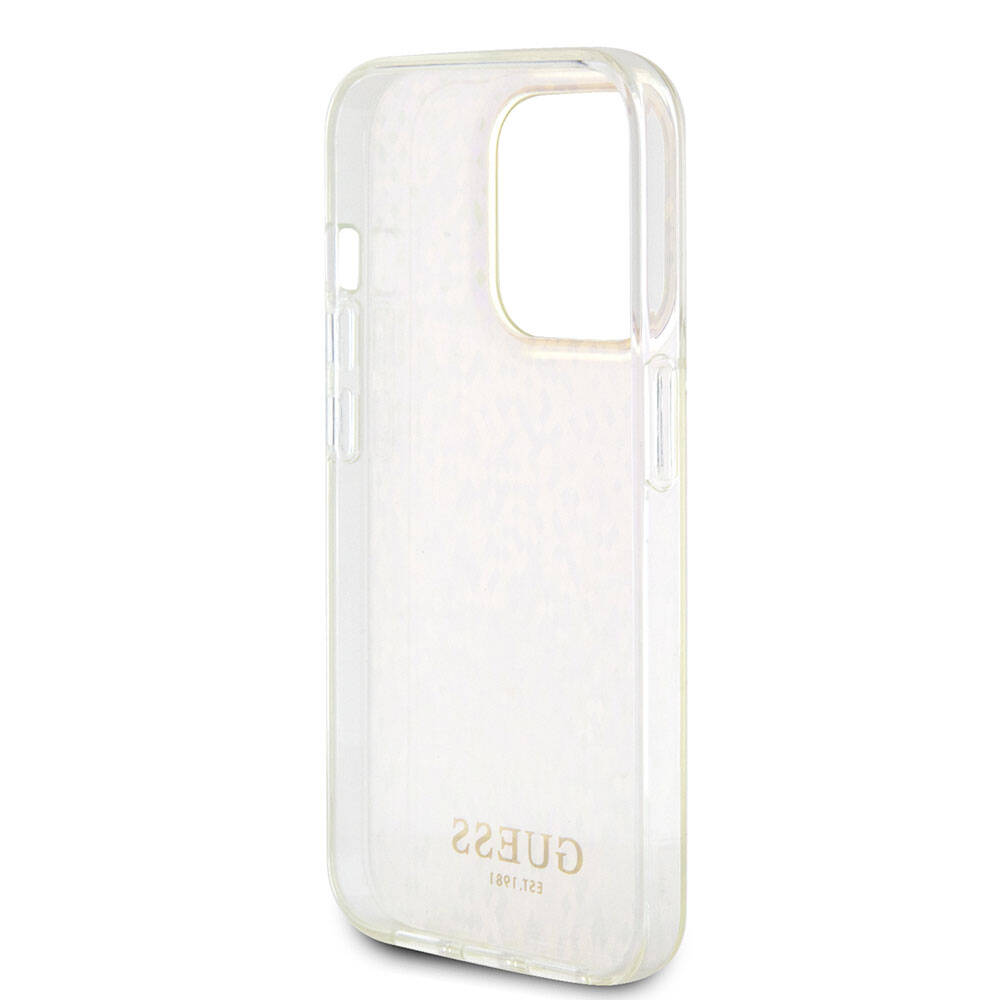 Custodia per Apple iPhone 15 Pro, Guess, IML Faceted Mirror Disco Iridescent, Rosa