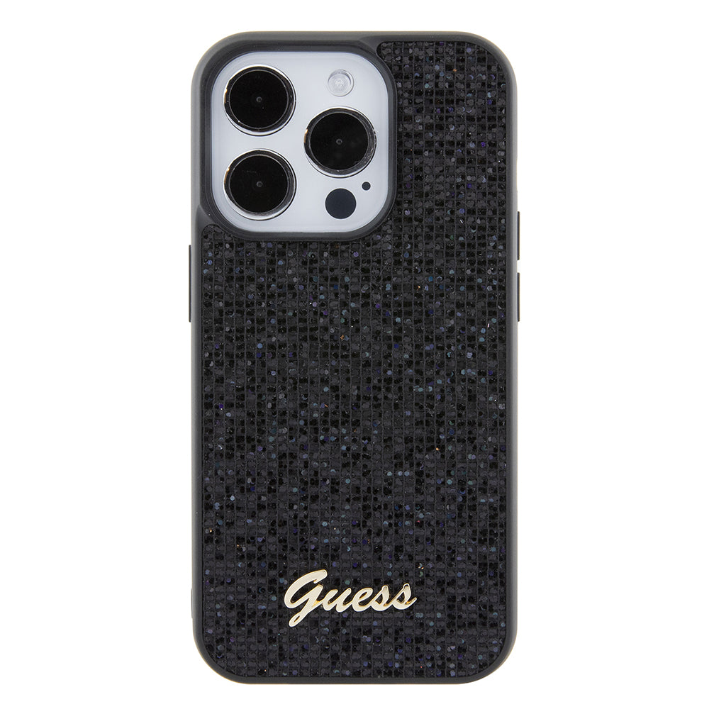 Custodia per Apple iPhone 15 Pro, Guess, PU Square Mirror Script Logo, Nera GUHCP15LPMSDGSK