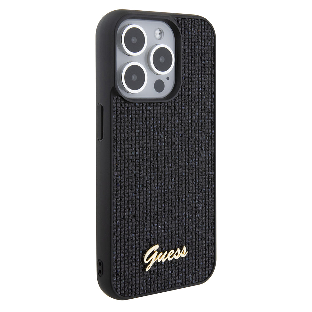 Custodia per Apple iPhone 15 Pro, Guess, PU Square Mirror Script Logo, Nera GUHCP15LPMSDGSK