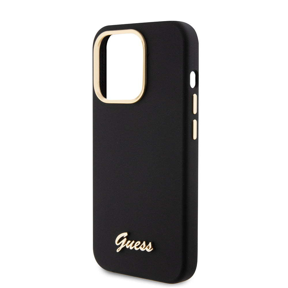 Custodia per Apple iPhone 15 Pro, Guess, Script Metal Logo & Frame, Nera