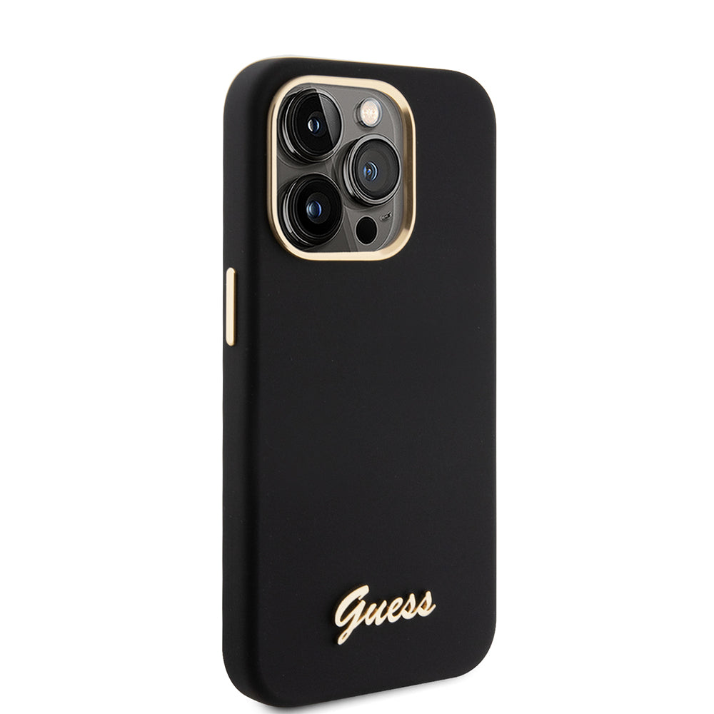 Custodia per Apple iPhone 15 Pro, Guess, Script Metal Logo & Frame, Nera