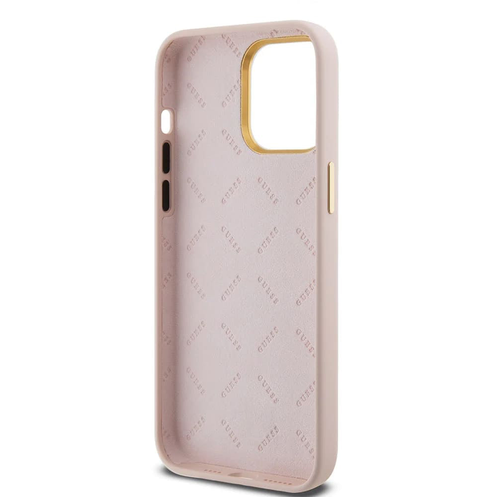 Custodia per Apple iPhone 15 Pro, Guess, Script Metal Logo & Frame, Rosa Chiaro