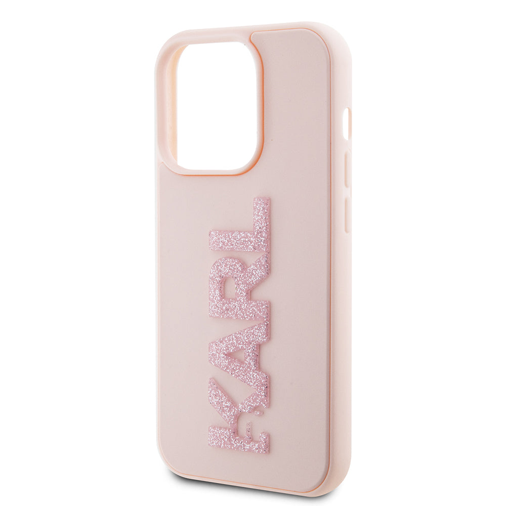 Custodia per Apple iPhone 15 Pro, Karl Lagerfeld, 3D Rubber Glitter Logo Karl, Rosa