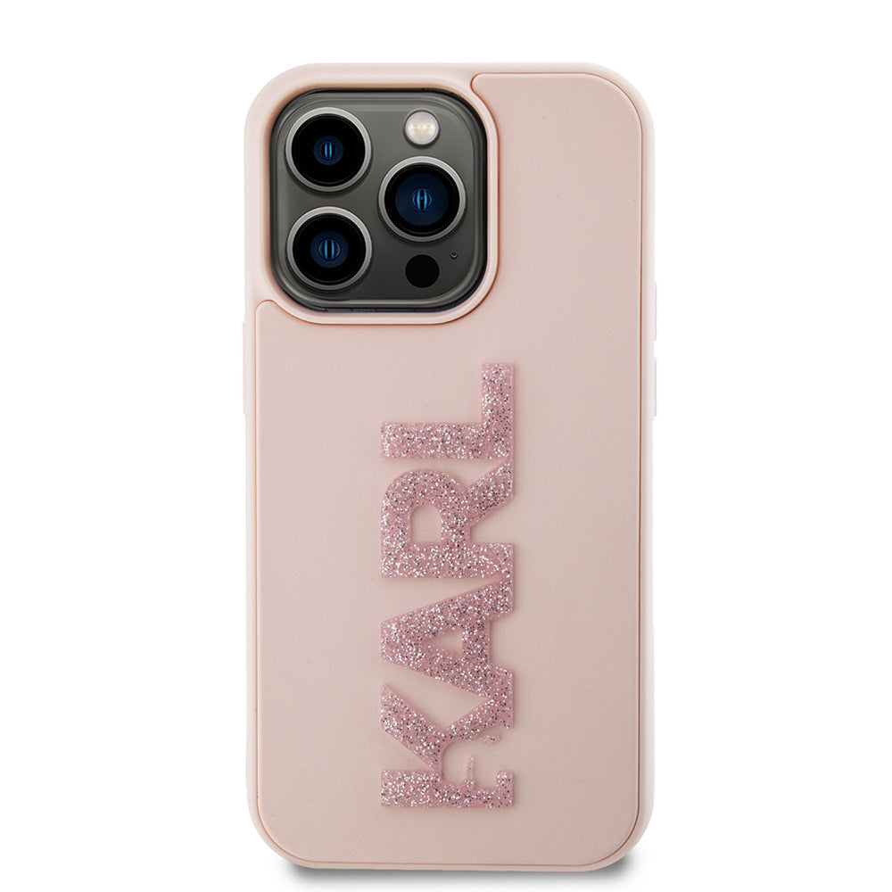 Custodia per Apple iPhone 15 Pro, Karl Lagerfeld, 3D Rubber Glitter Logo Karl, Rosa