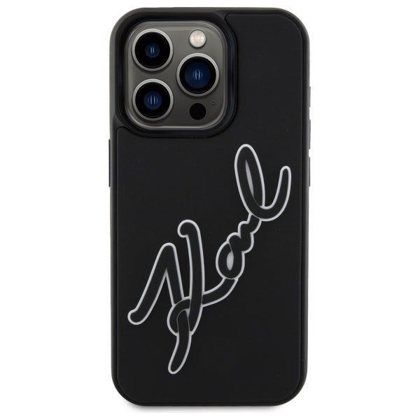 Custodia per Apple iPhone 15 Pro, Karl Lagerfeld, 3D Rubber Signature, Nera
