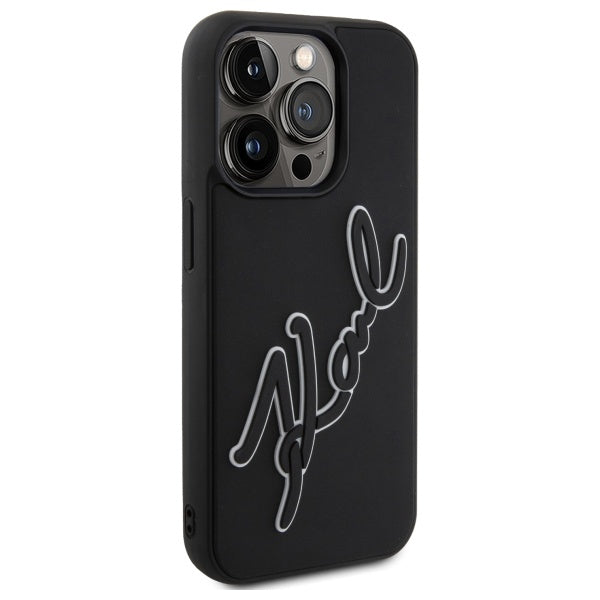 Custodia per Apple iPhone 15 Pro, Karl Lagerfeld, 3D Rubber Signature, Nera