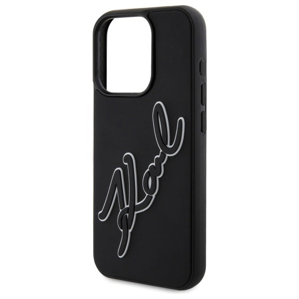 Custodia per Apple iPhone 15 Pro, Karl Lagerfeld, 3D Rubber Signature, Nera
