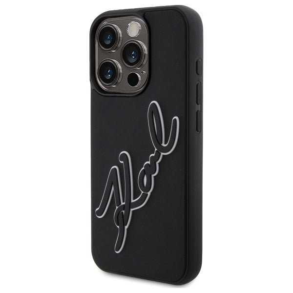 Custodia per Apple iPhone 15 Pro, Karl Lagerfeld, 3D Rubber Signature, Nera