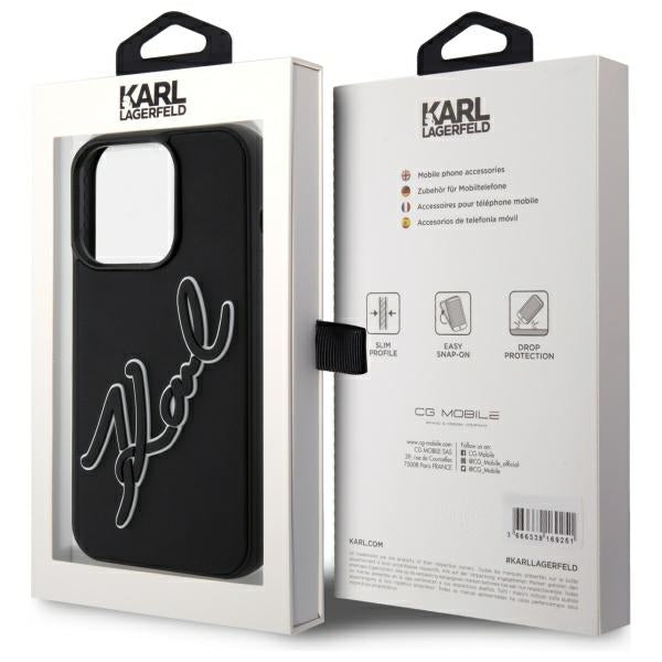 Custodia per Apple iPhone 15 Pro, Karl Lagerfeld, 3D Rubber Signature, Nera