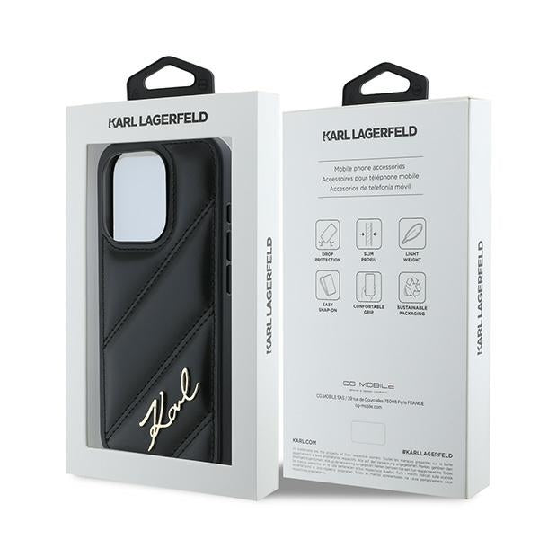 Custodia per Apple iPhone 15 Pro, Karl Lagerfeld, Diagonal Quilted Script, Nera