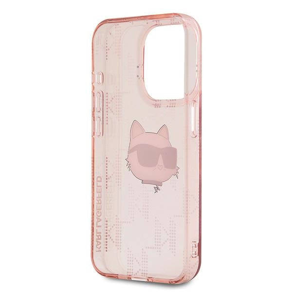 Custodia per Apple iPhone 15 Pro, Karl Lagerfeld, IML Luxury Monogram Choupette's Head, Rosa