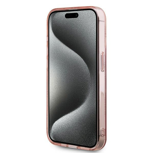Custodia per Apple iPhone 15 Pro, Karl Lagerfeld, IML Luxury Monogram Choupette's Head, Rosa