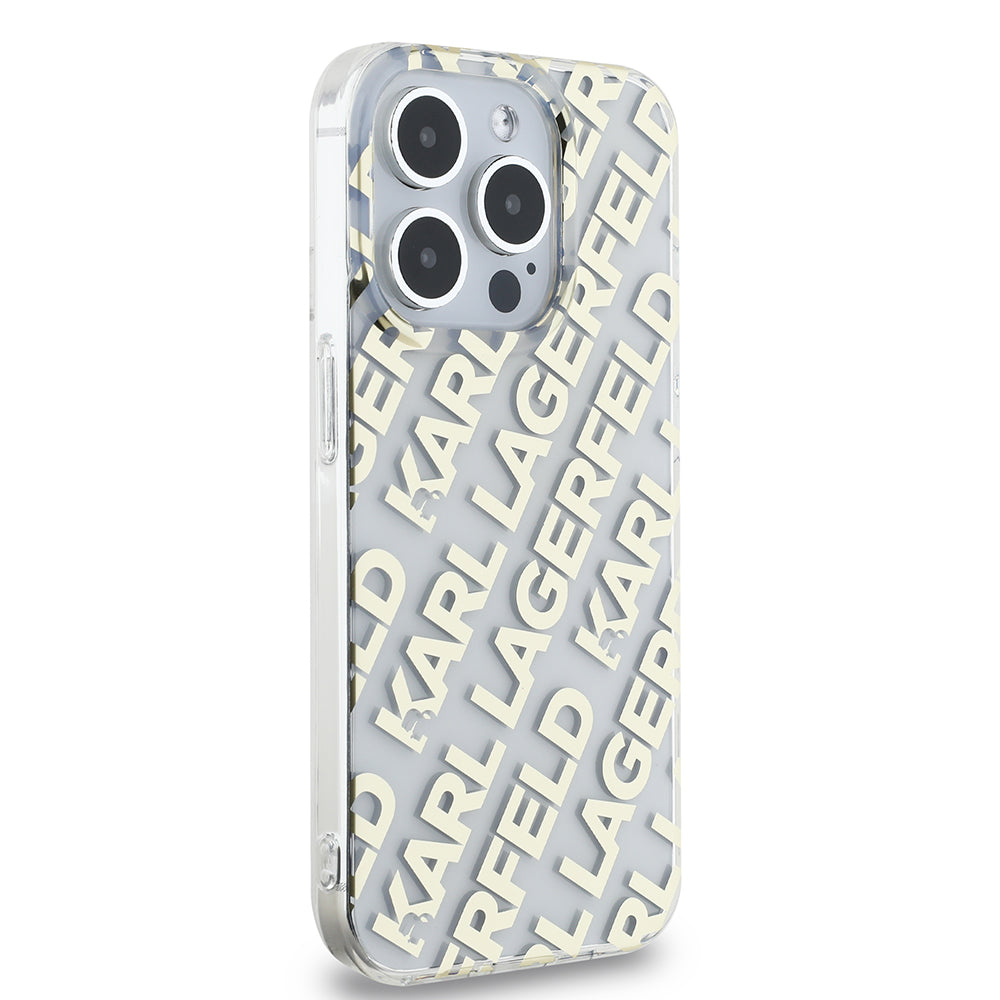 Custodia per Apple iPhone 15 Pro, Karl Lagerfeld, IML Luxury Monogram KL Pattern with Strap, Nera