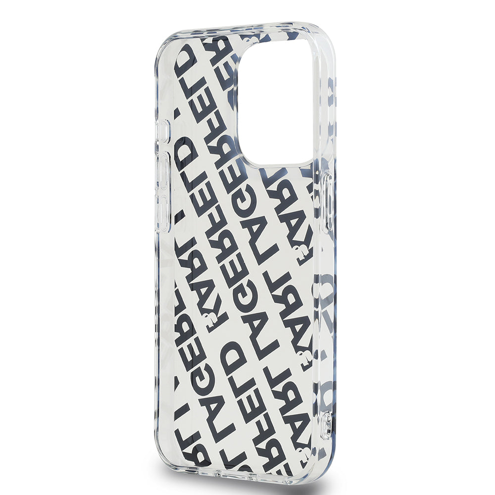 Custodia per Apple iPhone 15 Pro, Karl Lagerfeld, IML Luxury Monogram KL Pattern with Strap, Nera